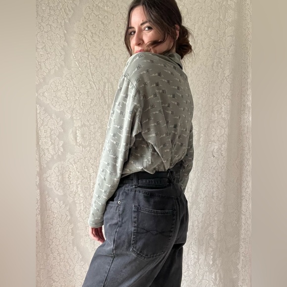 Green 90s Style Turtle Neck Mountains & Trees Long Sleeve Top - Picture 5 of 16